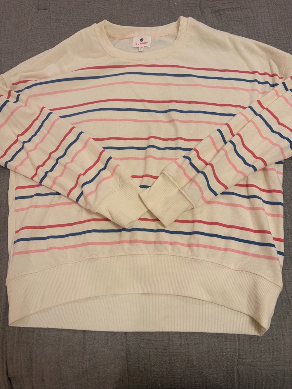 Sundry Cream Striped Crewneck terry sweatshirt